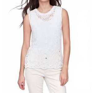 NEW CHARLIE B sleeveless floral crochet top in white